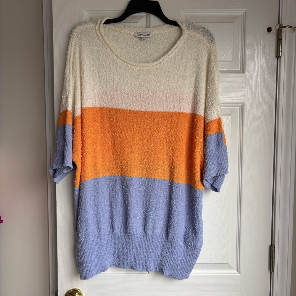 DAVI & DANI Colorblock Sweater - Cream, Orange, Blue